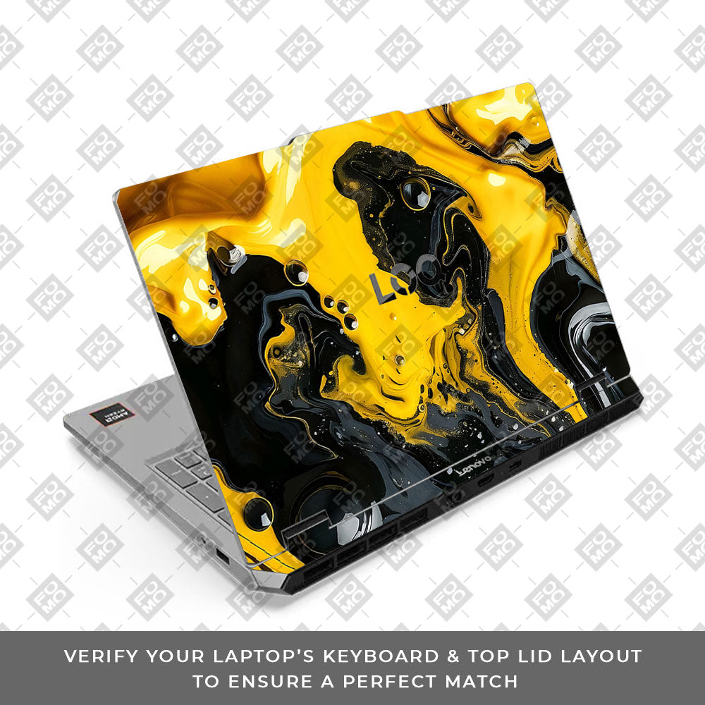 Lenovo LOQ Essential 15ARP11 Yellow and Black Paint Swirls Laptop Skin