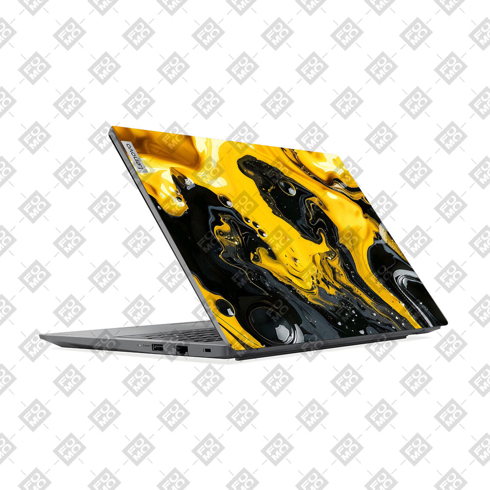 Lenovo V15 G4 Yellow and Black Paint Swirls Laptop Skin