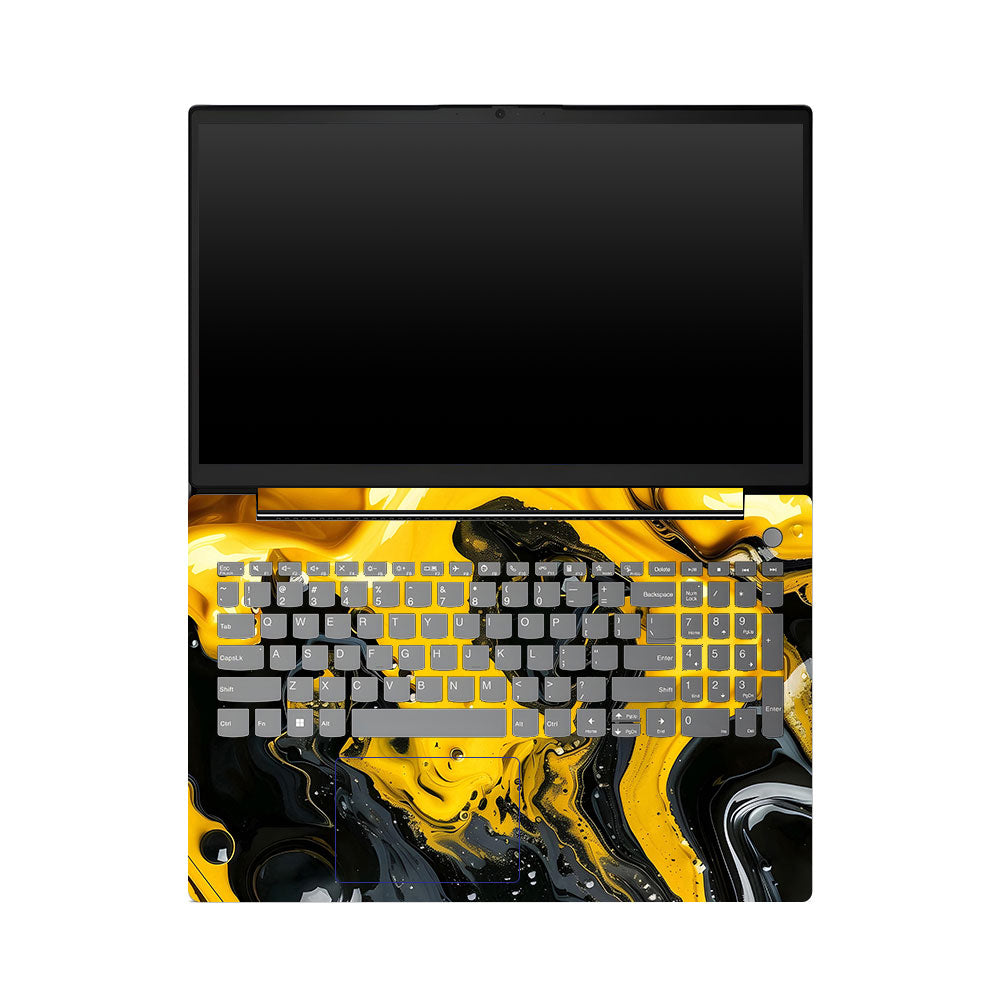 Lenovo V15 G4 Yellow and Black Paint Swirls Laptop Skin