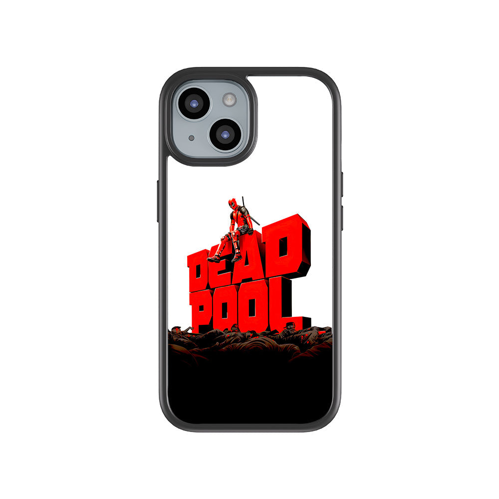 Deadpool on top of Mayhem Skin with Shockguard Armour Magsafe Case for Apple iPhone 15 Plus