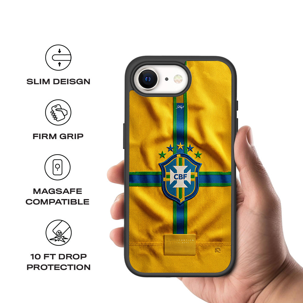 Brazil Football Crest Sports 3D Skin with Shockguard Armour Magsafe Case for Apple iPhone 16E