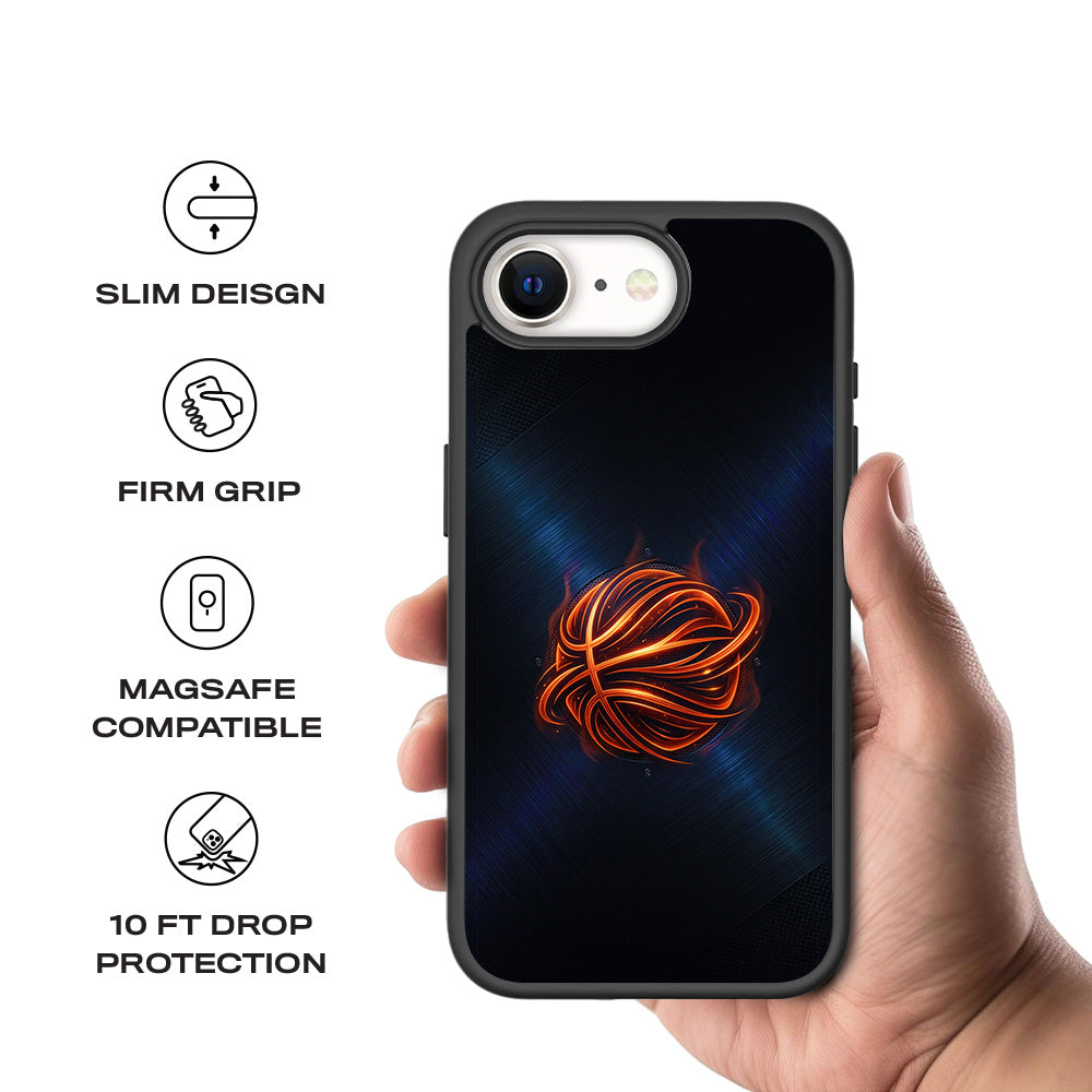 Basketball Inferno Sports 3D Skin with Shockguard Armour Magsafe Case for Apple iPhone 16E