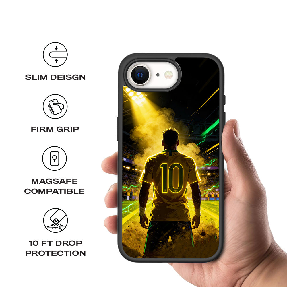 Brazil Number 10 Football Sports 3D Skin with Shockguard Armour Magsafe Case for Apple iPhone 16E