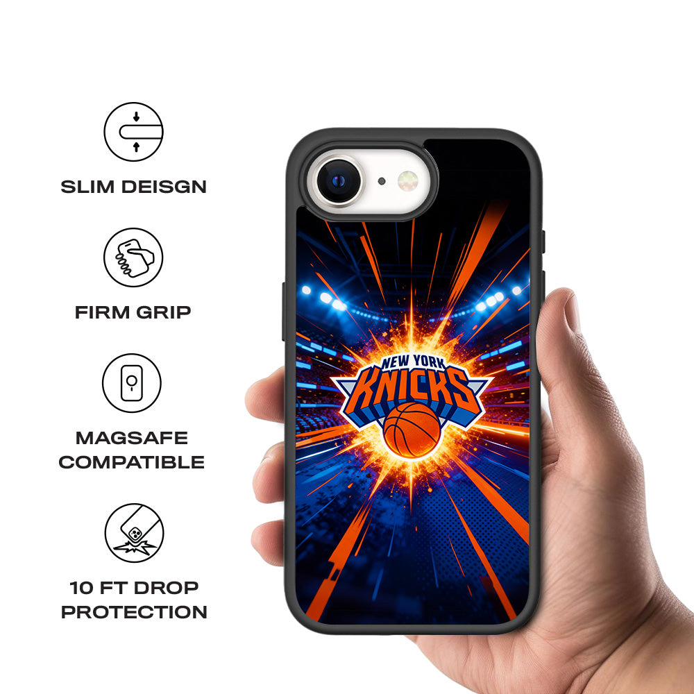 New York Knicks Arena Burst Sports 3D Skin with Shockguard Armour Magsafe Case for Apple iPhone 16E