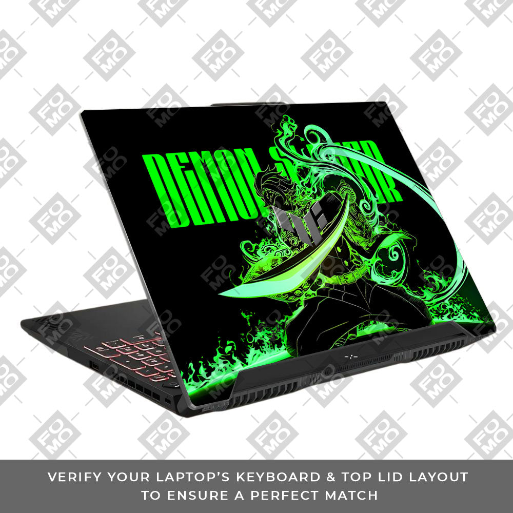 Tanjiro Green Flame Dance Asus TUF F15 FX507 & A15 FA507 3D Laptop Skin