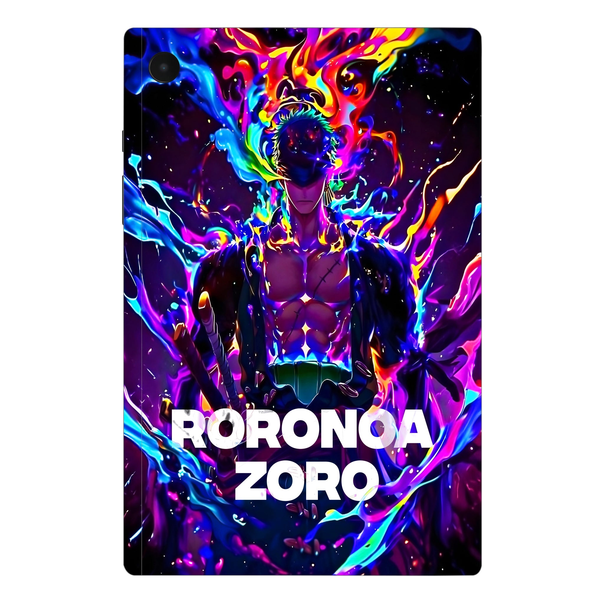 Samsung Galaxy Tab A8 Roronoa Zoro in Neon Flames Anime Tablet Skins