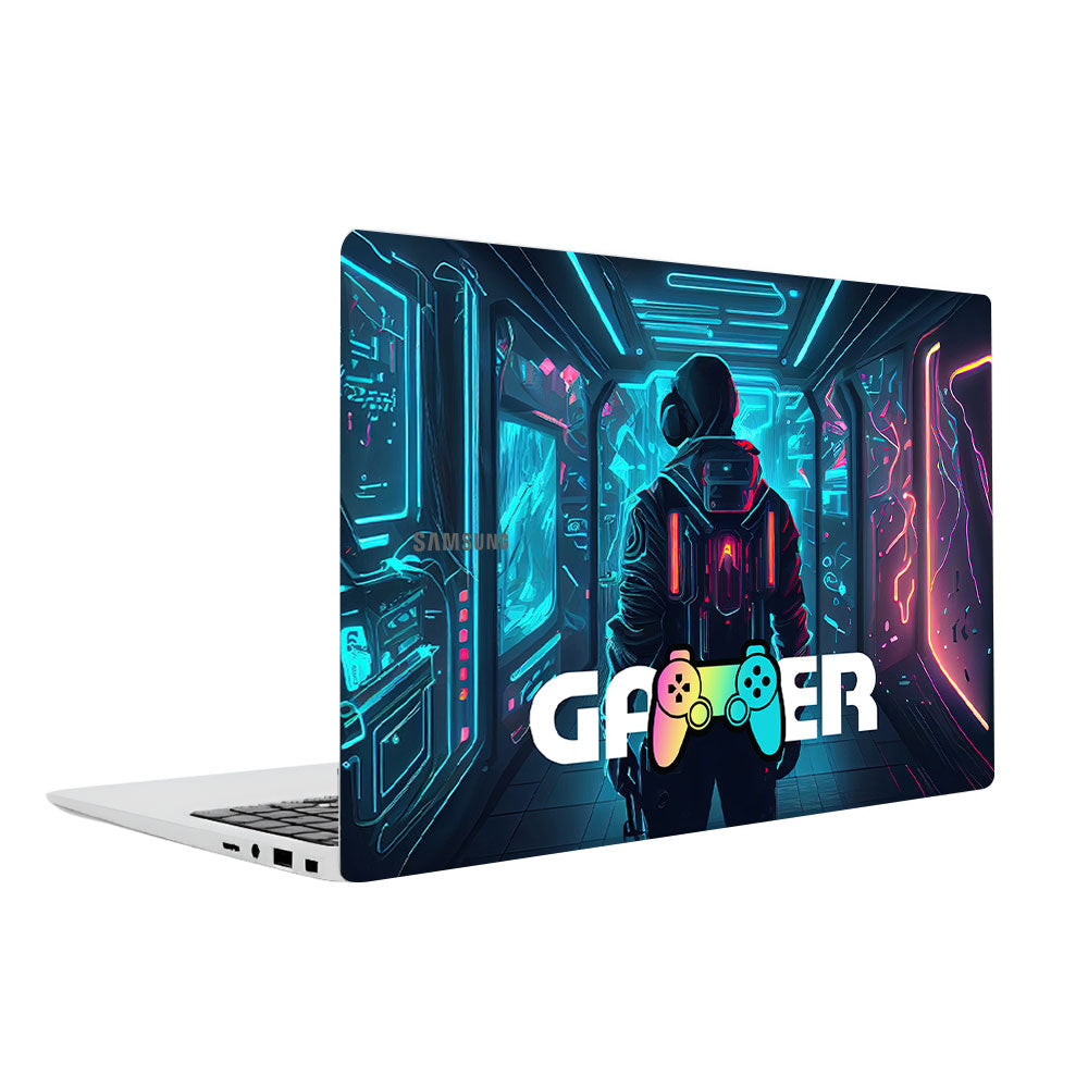 Gamer in Glowing Background Gaming Samsung Galaxy Book 4 15.6 Laptop Skin