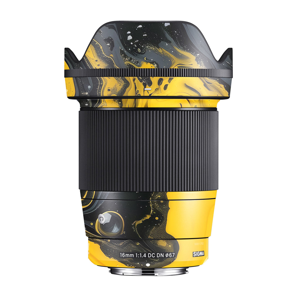 Yellow and Black Paint Swirls Sigma 16mm F/1.4 DC DN Camera Lens Skin