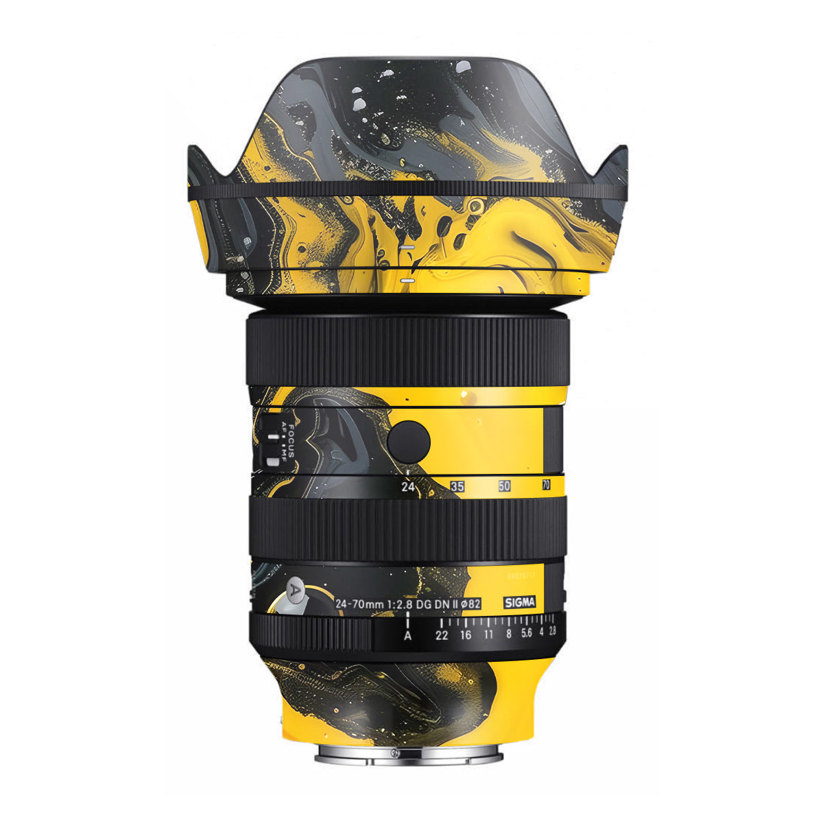 Yellow and Black Paint Swirls Sigma 24-70mm F/2.8 DG DN Sony E Camera Lens Skin
