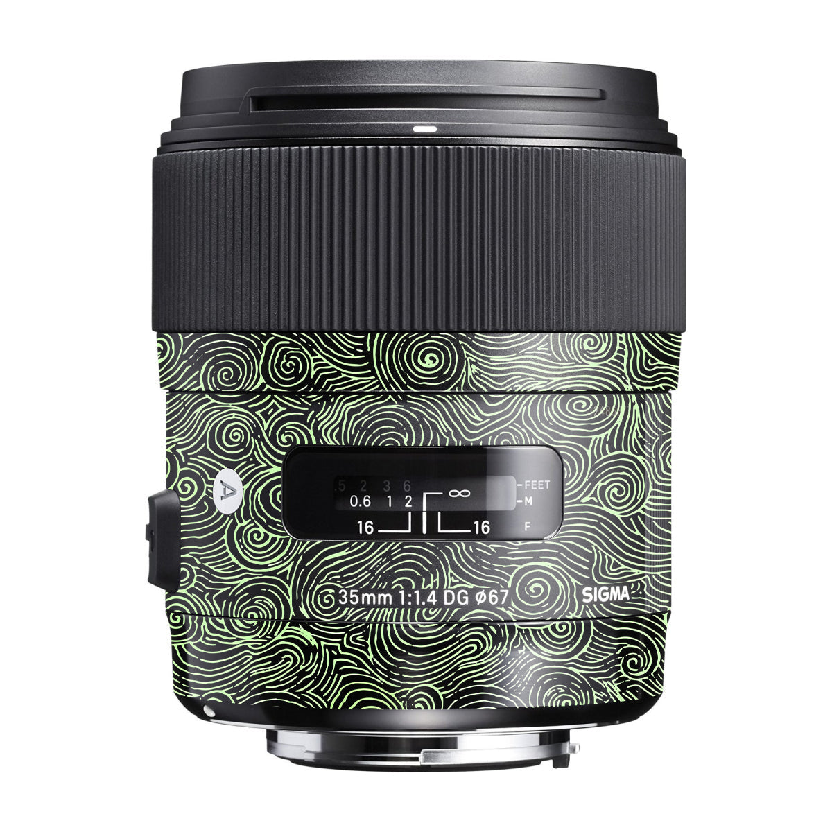Green Spirals Sigma 35mm F/1.4 DG Canon Mount Camera Lens Skin