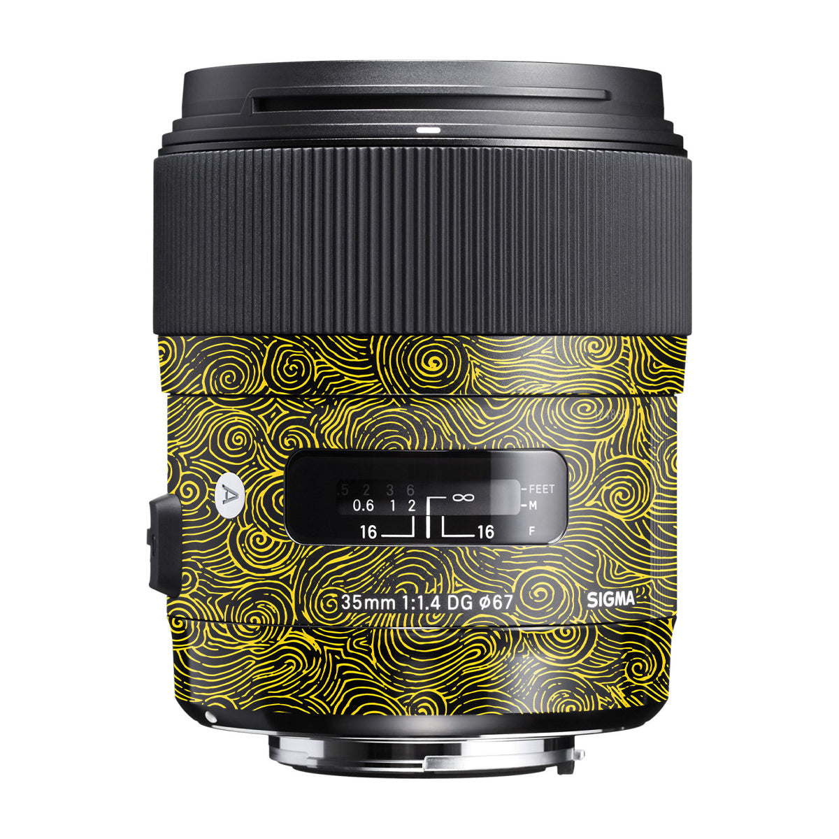Yellow Spirals Sigma 35mm F/1.4 DG Canon Mount Camera Lens Skin