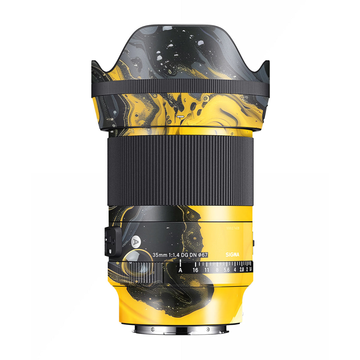Yellow and Black Paint Swirls Sigma 35mm F/1.4 DG Nikon Mount Camera Lens Skin
