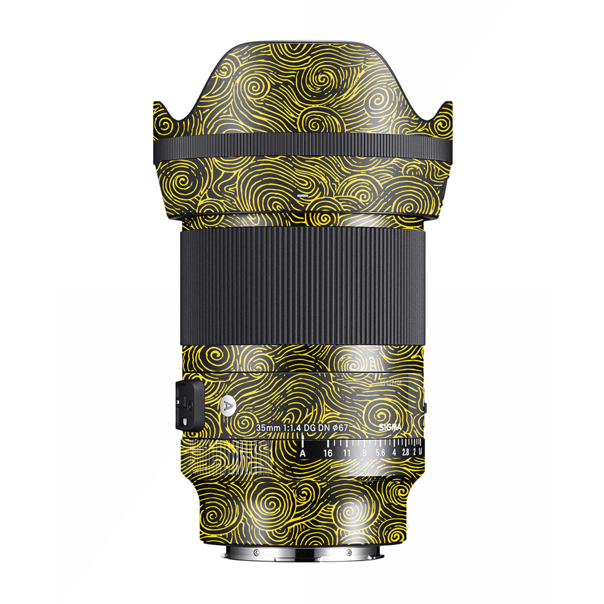 Yellow Spirals Sigma 35mm F/1.4 DG Nikon Mount Camera Lens Skin