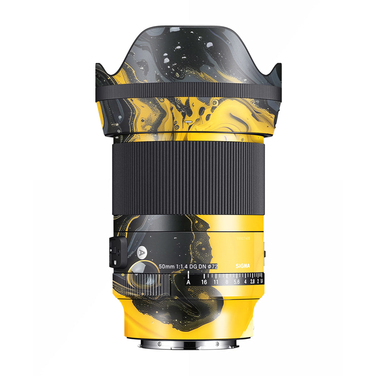 Yellow and Black Paint Swirls Sigma 50mm F/1.2 DG DN Sony E Camera Lens Skin