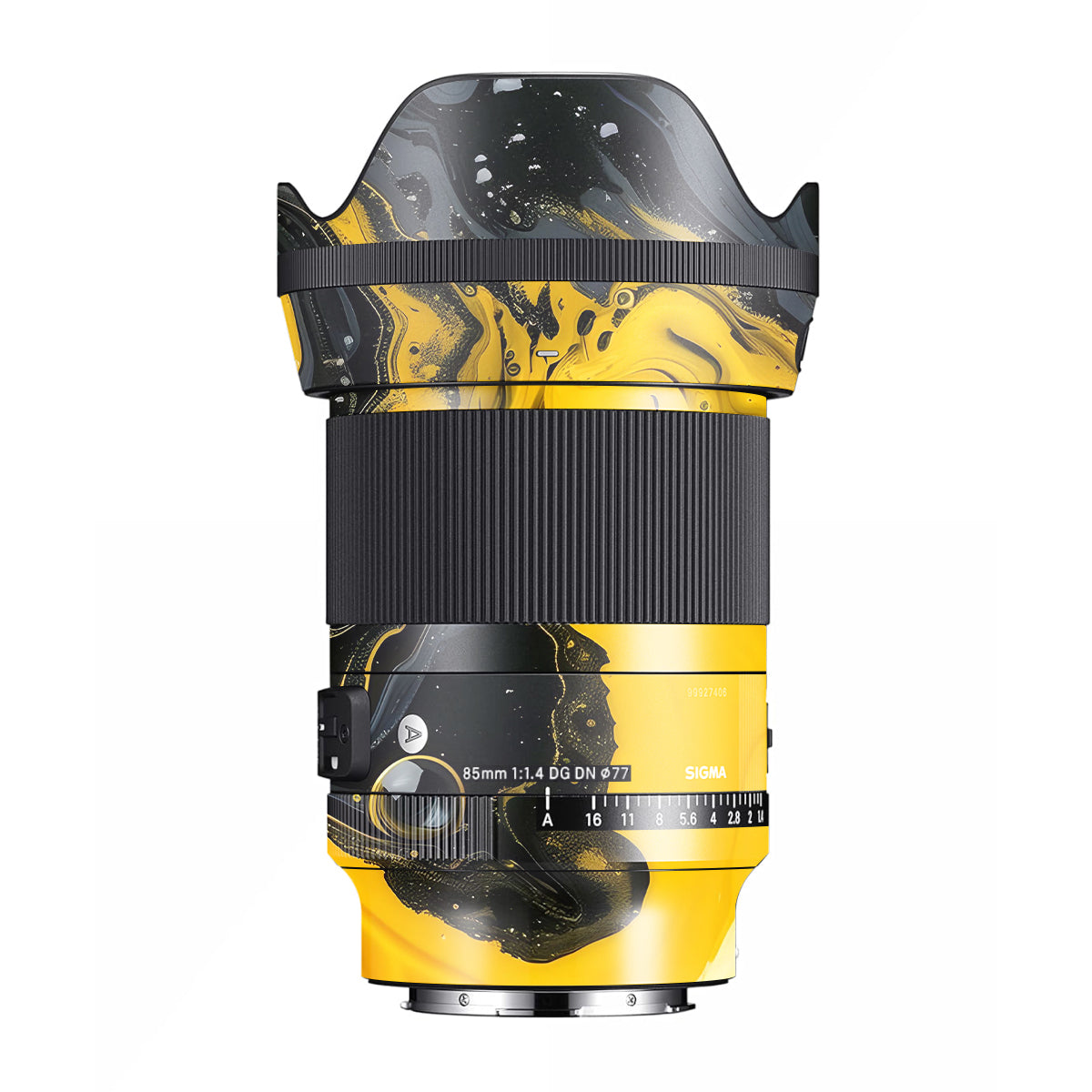 Yellow and Black Paint Swirls Sigma 85mm F/1.4 DG DN E-mount Camera Lens Skin