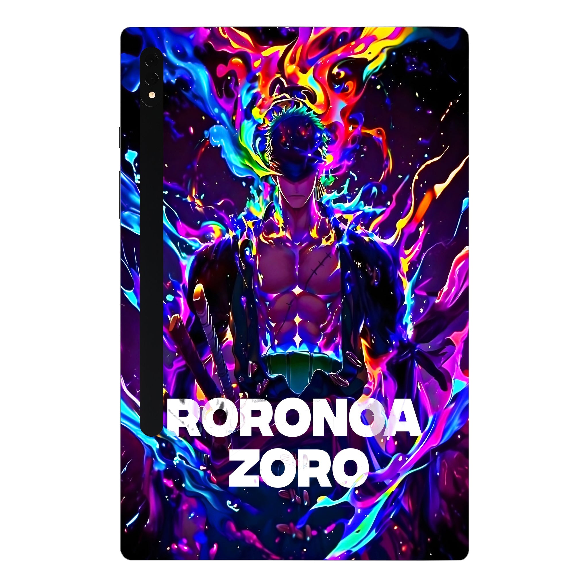 Samsung Galaxy Tab S7 Plus Roronoa Zoro in Neon Flames Anime Tablet Skins