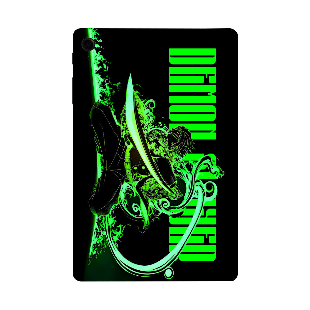 Samsung Galaxy Tab S9 Tanjiro Green Flame Dance Anime Tablet Skins