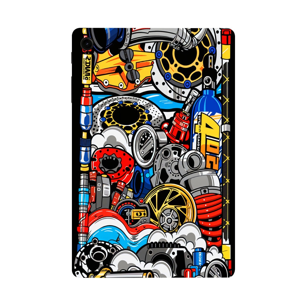 Samsung Galaxy Tab S9 FE Mechanical Chaos Cars & Bikes Tablet Skins
