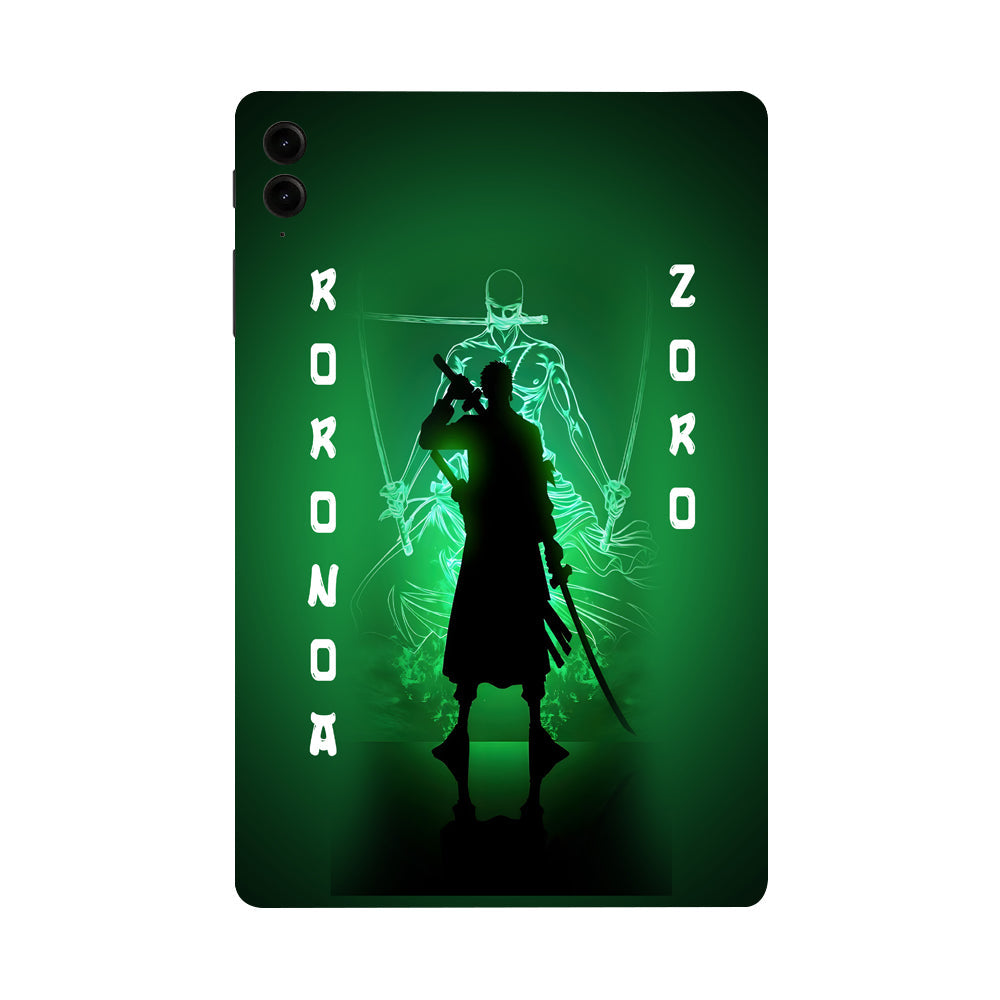 Samsung Galaxy Tab S9 FE Plus Zoro in Green Fluorescent Background Anime Tablet Skins
