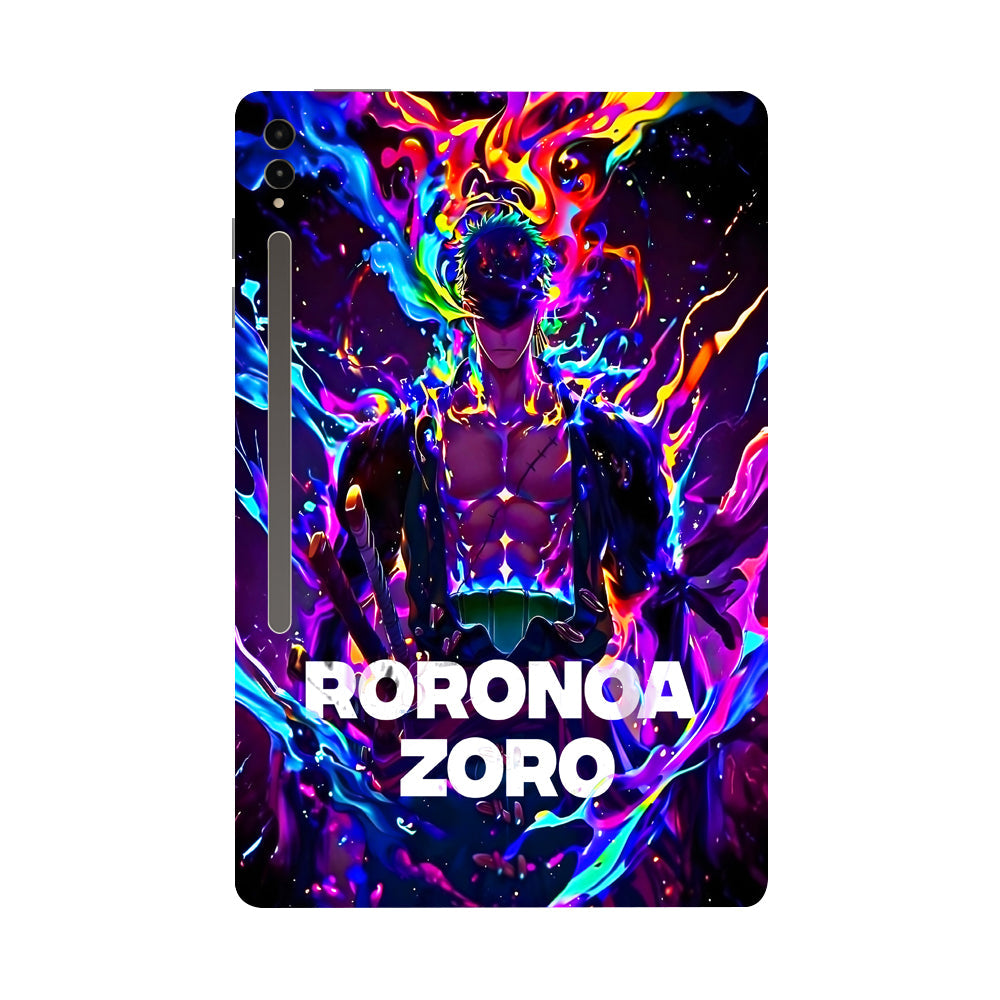 Samsung Galaxy Tab S9 Ultra 5G Roronoa Zoro in Neon Flames Anime Tablet Skins