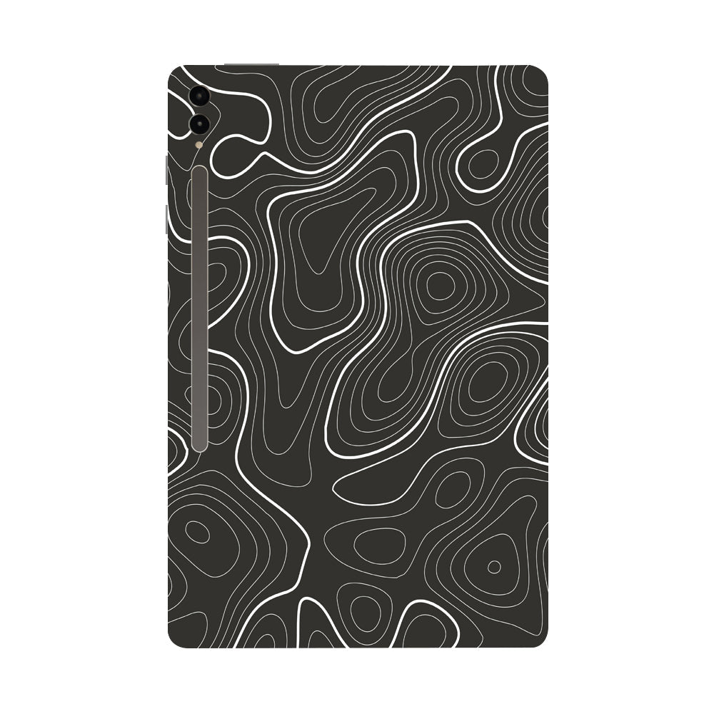 Samsung Galaxy Tab S9 Ultra 5G Grayscale Topographic Lines Tablet Skins