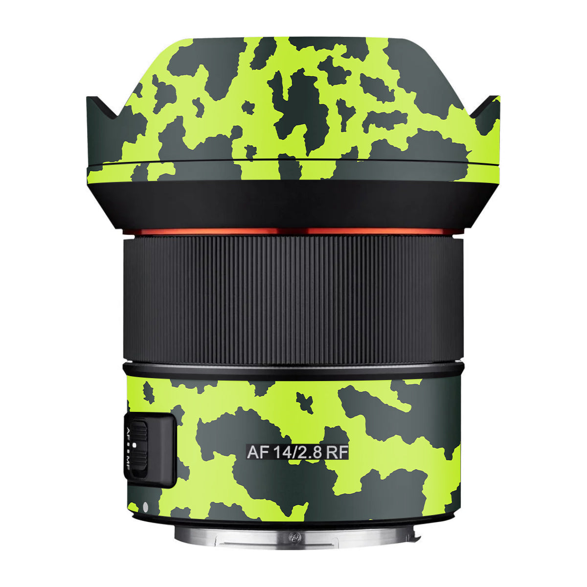Neon Green Splatter Samyang AF 14mm F/2.8 RF Camera Lens Skin