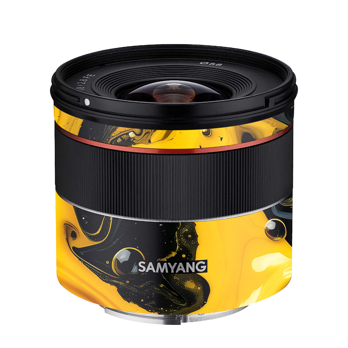Yellow and Black Paint Swirls Samyang FE 18mm F/2.8 Camera Lens Skin