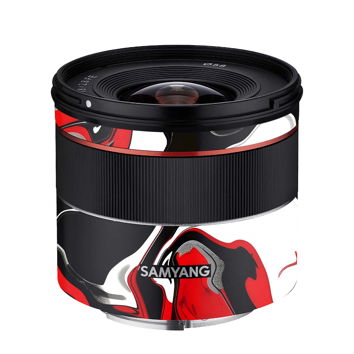 Scarlet and White Motion Samyang FE 18mm F/2.8 Camera Lens Skin