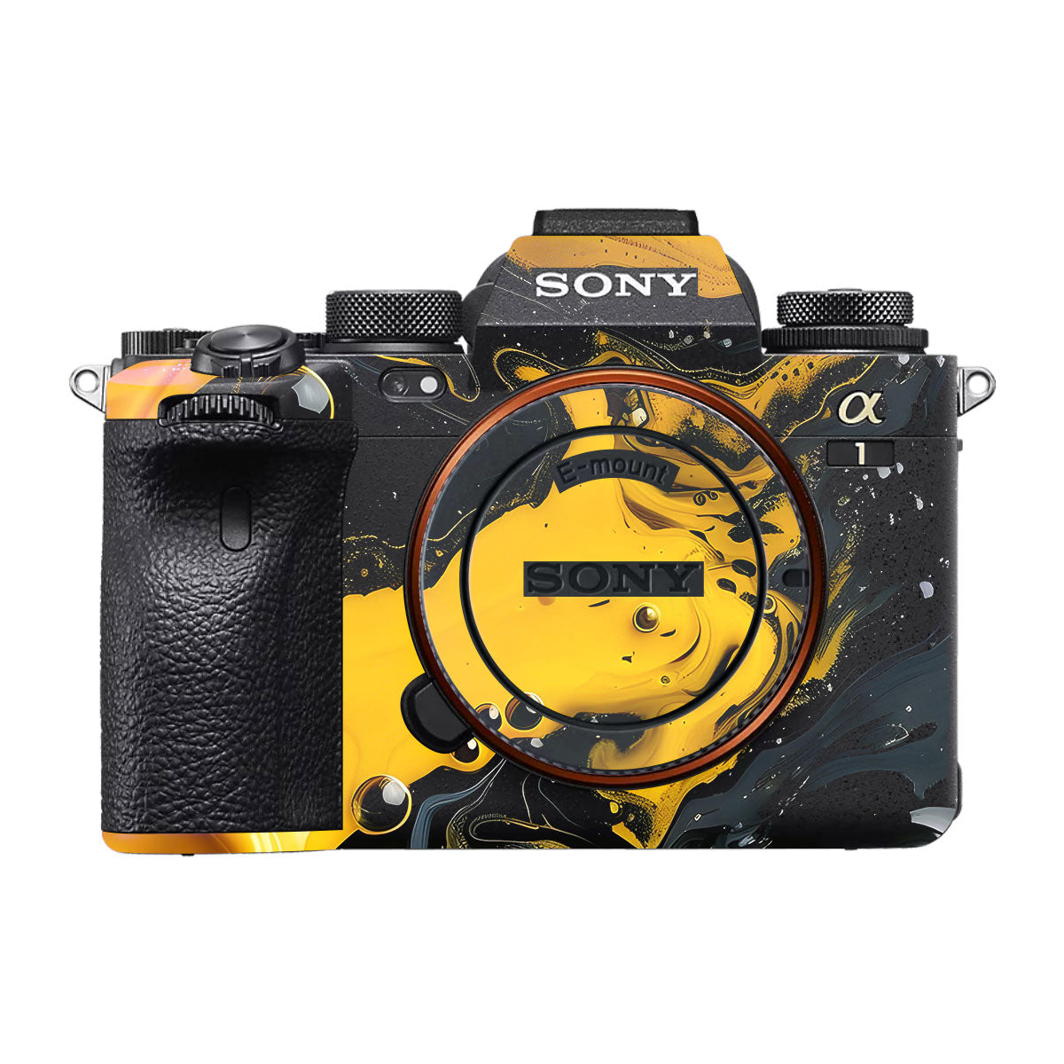 Yellow and Black Paint Swirls Sony A1 Camera Skin