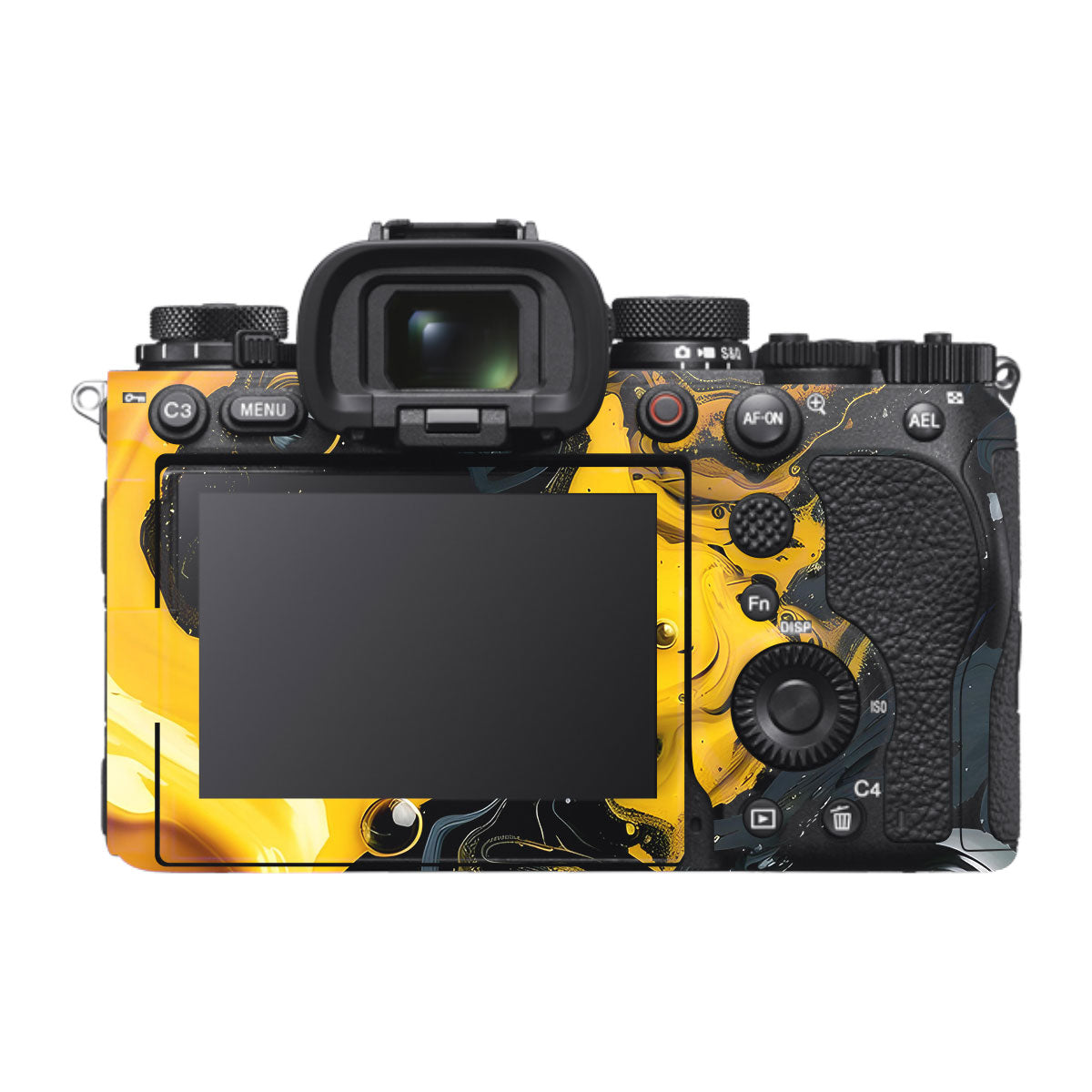 Yellow and Black Paint Swirls Sony A1 Mark II Camera Skin