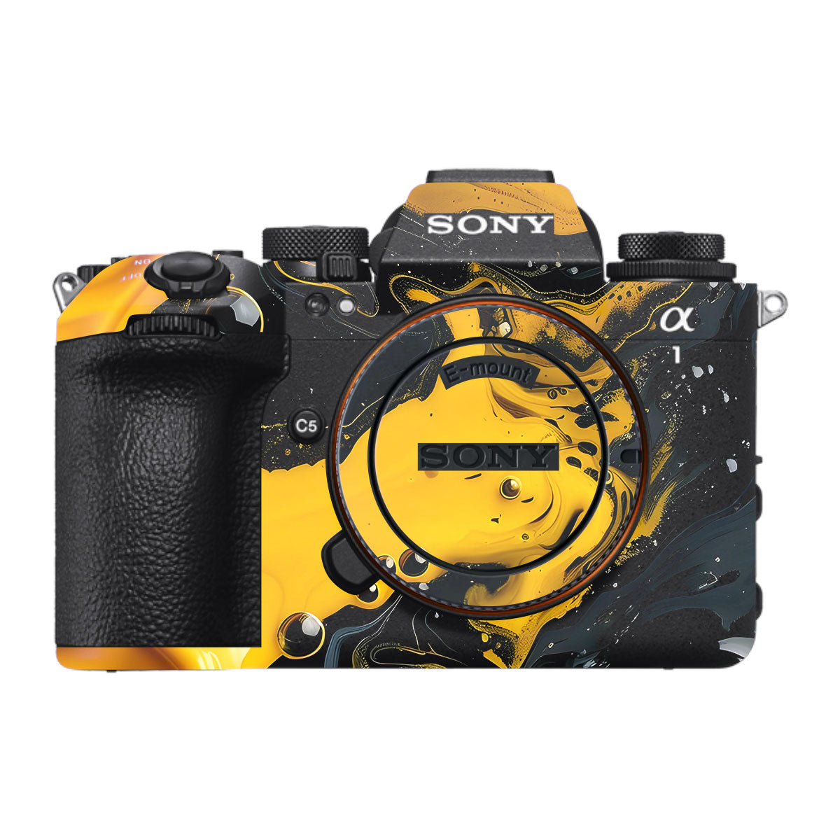 Yellow and Black Paint Swirls Sony A1 Mark II Camera Skin
