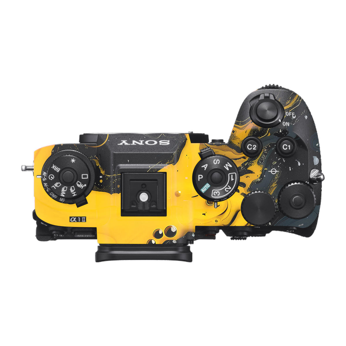 Yellow and Black Paint Swirls Sony A1 Mark II Camera Skin