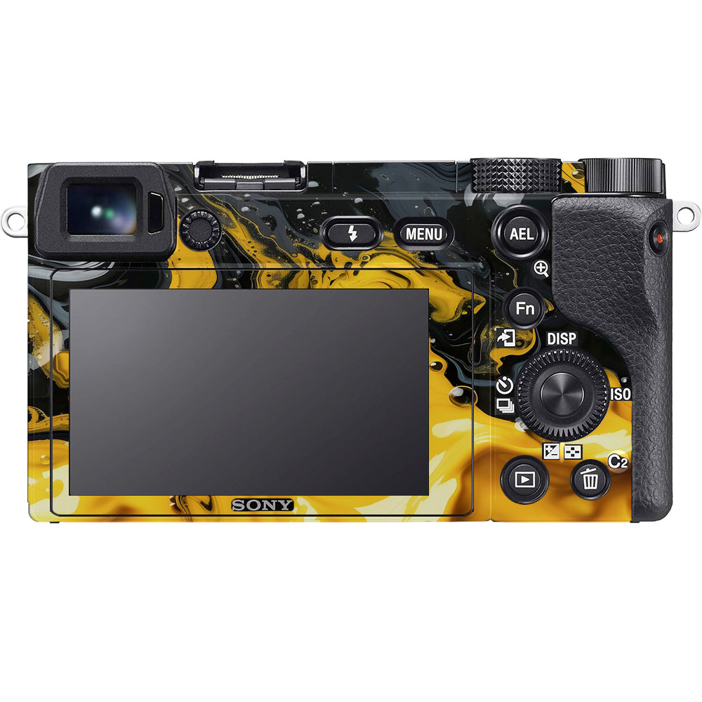 Yellow and Black Paint Swirls Sony A6100 Camera Skins