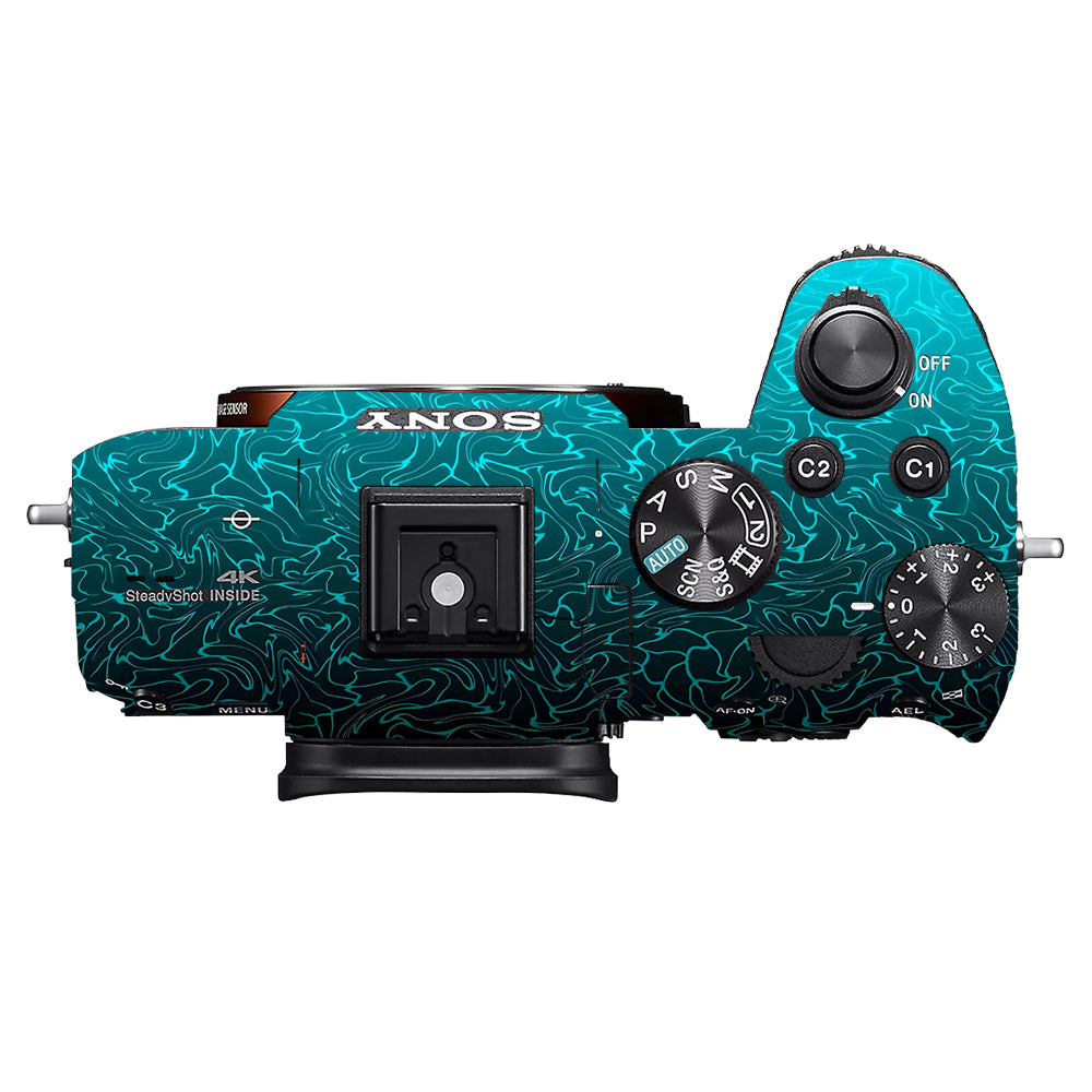 Cyan Blue to Black Gradient Sony A7MIII Camera Skins