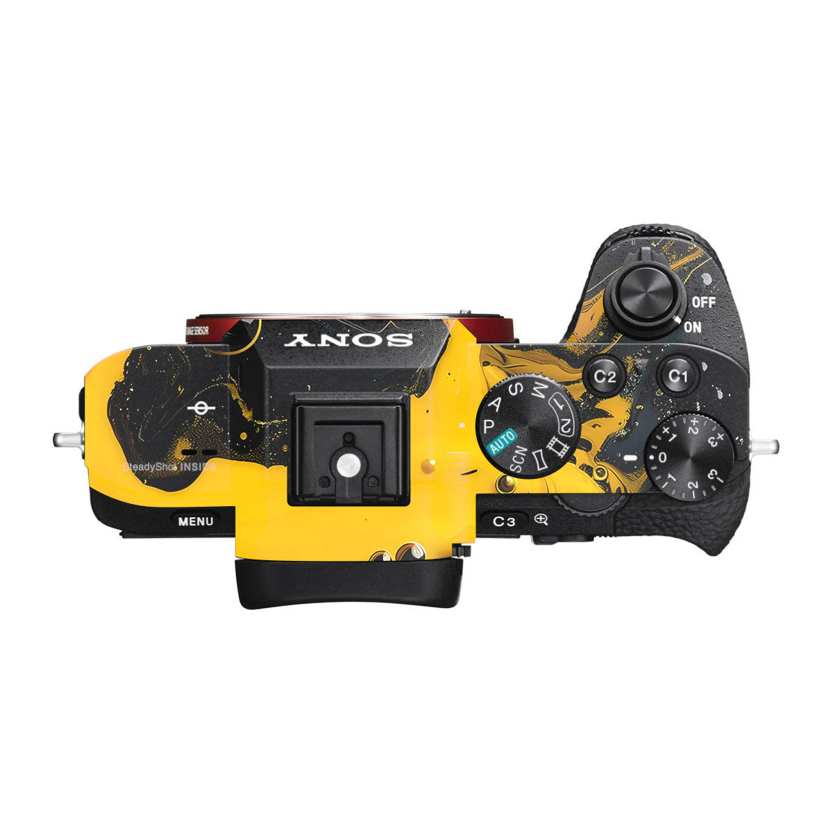 Yellow and Black Paint Swirls Sony A7R II Camera Skins