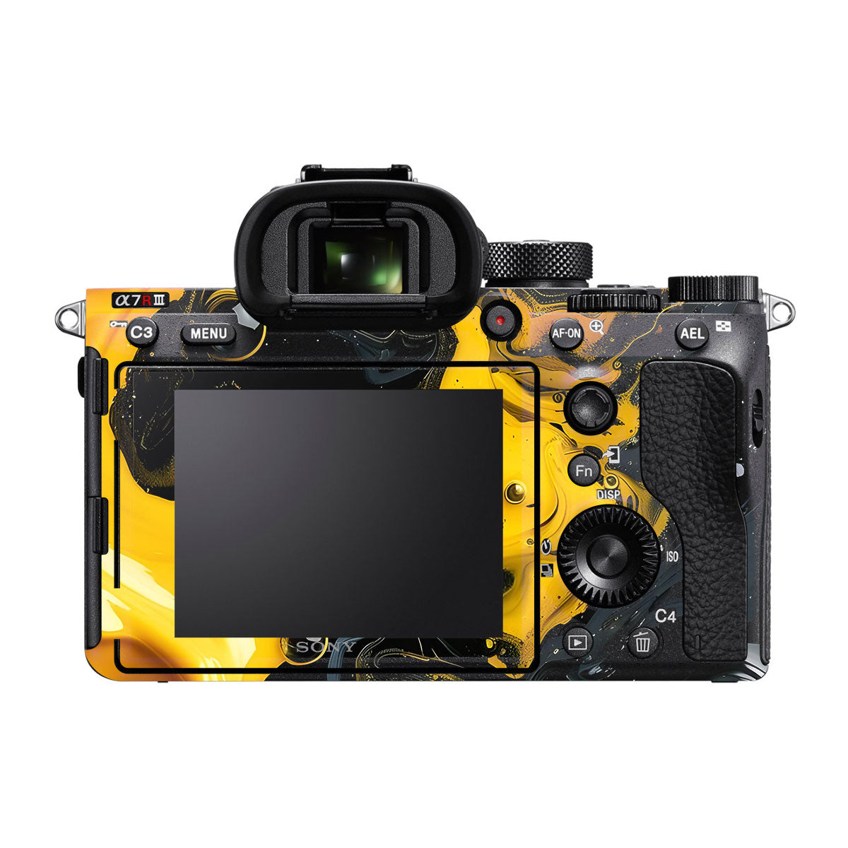 Yellow and Black Paint Swirls Sony A7R III Camera Skins