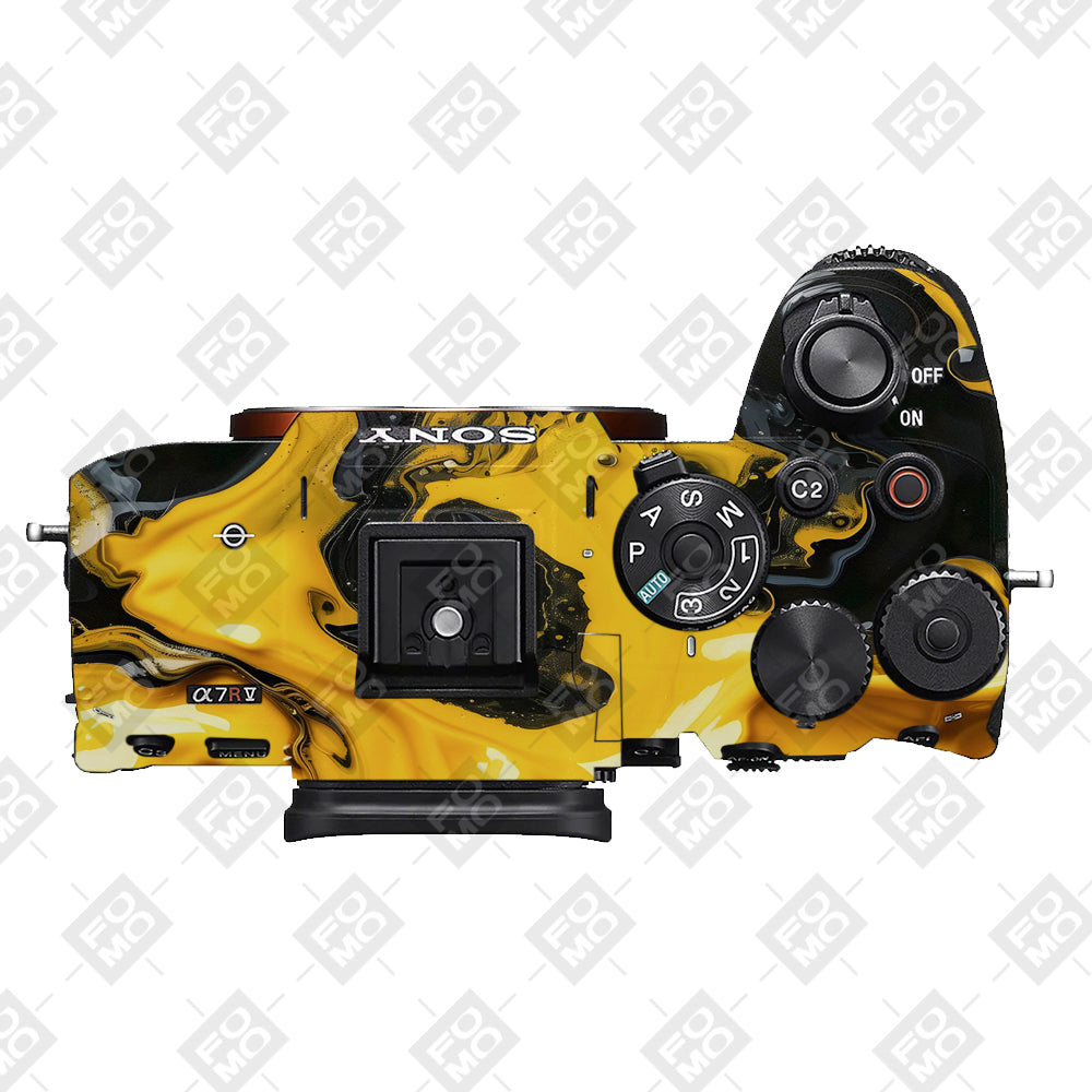 Yellow and Black Paint Swirls Sony A7RV Camera Skins