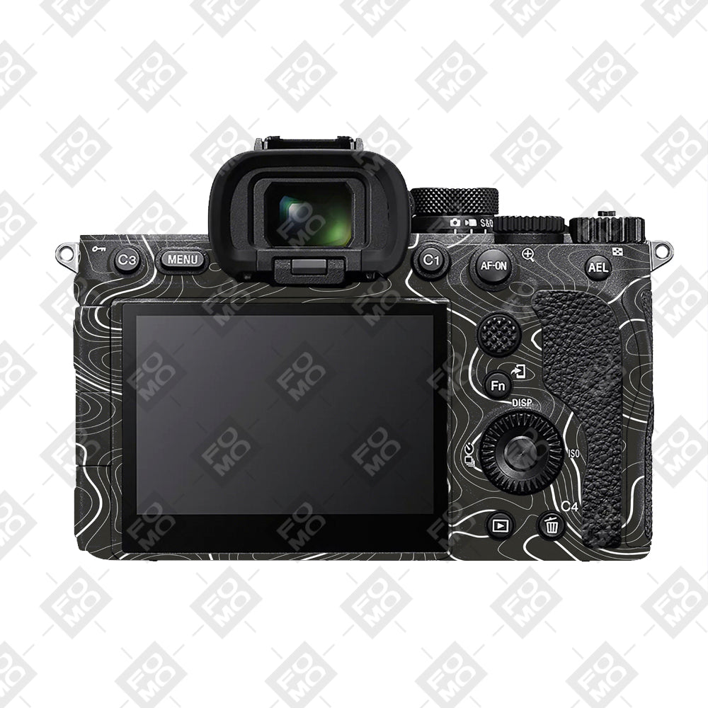 Grayscale Topographic Lines Sony A7RV Camera Skins