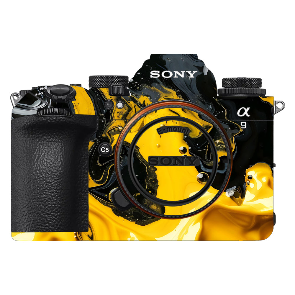Yellow and Black Paint Swirls Sony A9III Camera Skins