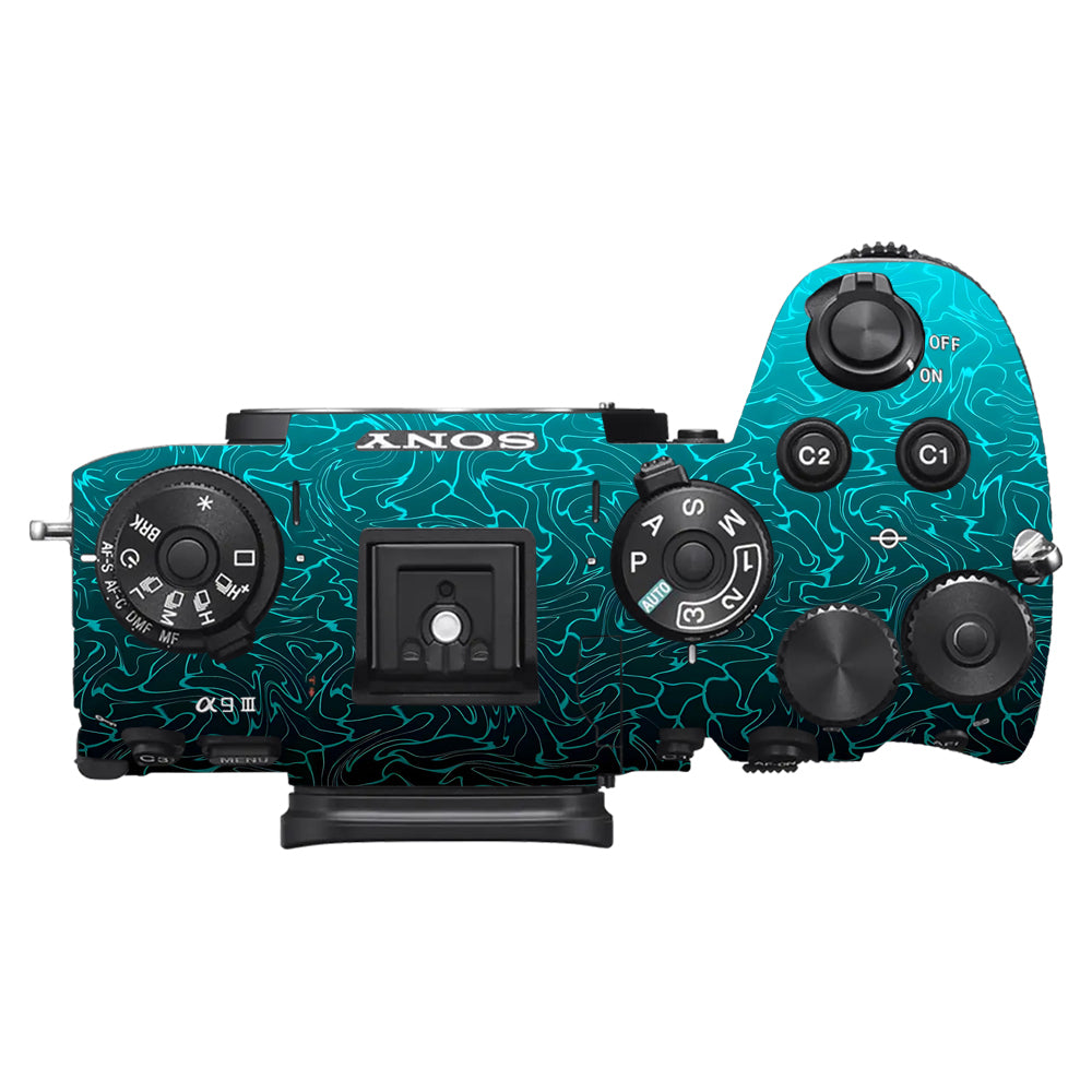 Cyan Blue to Black Gradient Sony A9III Camera Skins