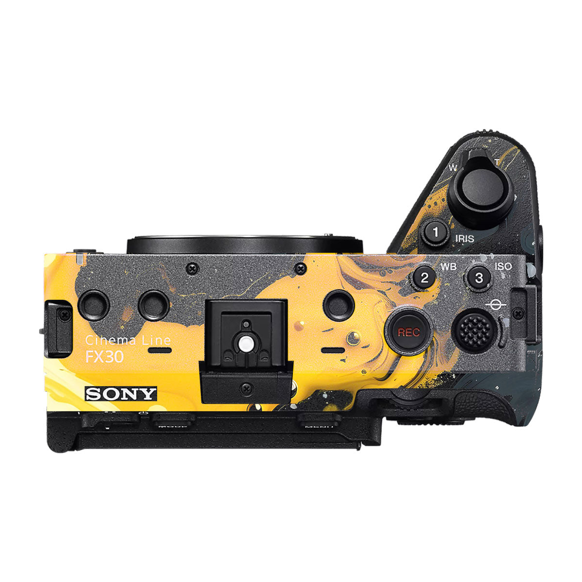Yellow and Black Paint Swirls Sony FX30 Camera Skin