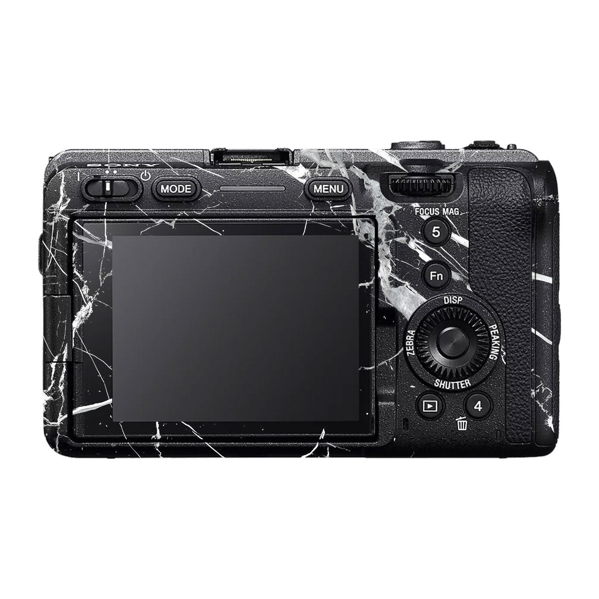 White Veins on Black Sony FX30 Camera Skin