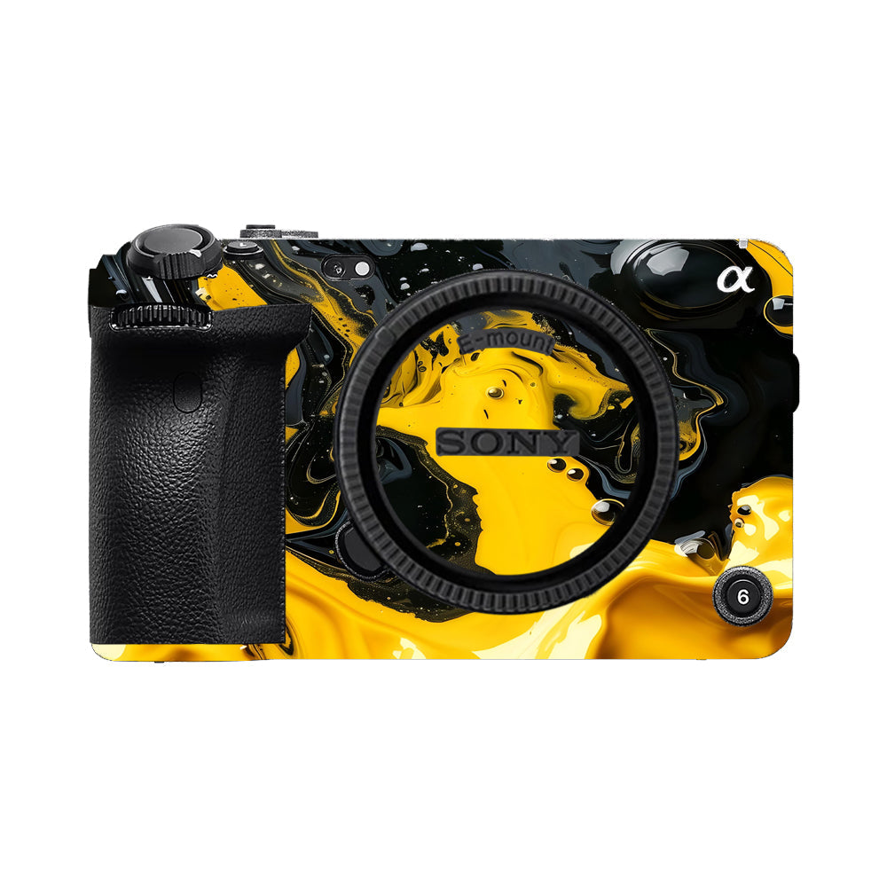 Yellow and Black Paint Swirls Sony FX3 Camera Skins