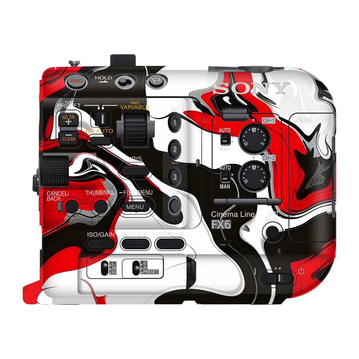 Scarlet and White Motion Sony FX6 Camera Skin
