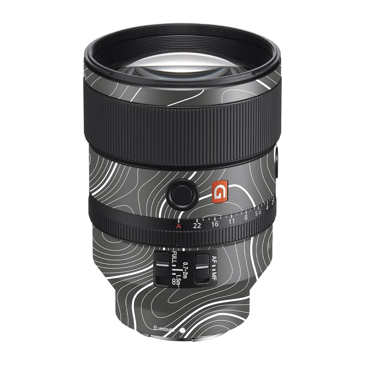 Grayscale Topographic Lines Sony FE 135mm F/1.8 GM Camera Lens Skin