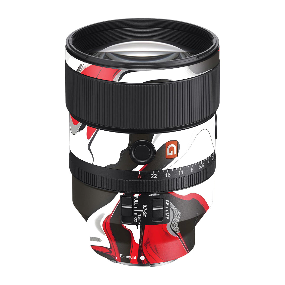 Scarlet and White Motion Sony FE 135mm F/1.8 GM Camera Lens Skin