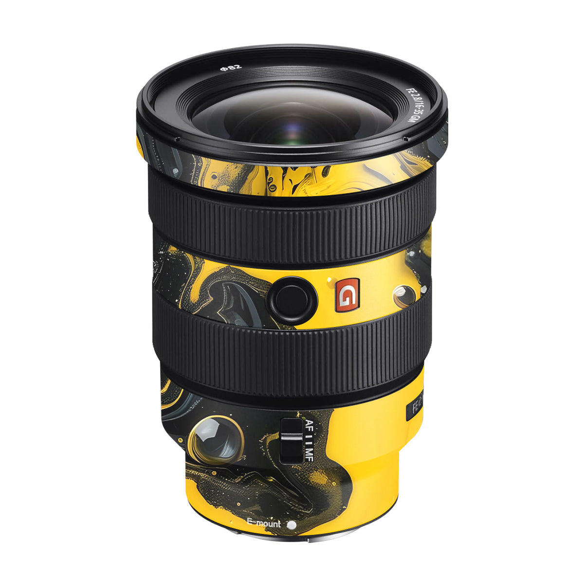 Yellow and Black Paint Swirls Sony FE 16-35mm F/2.8 GM Camera Lens Skin