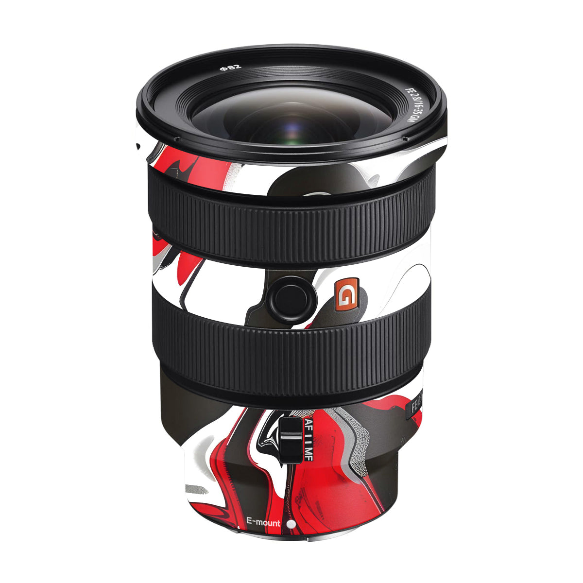 Scarlet and White Motion Sony FE 16-35mm F/2.8 GM Camera Lens Skin