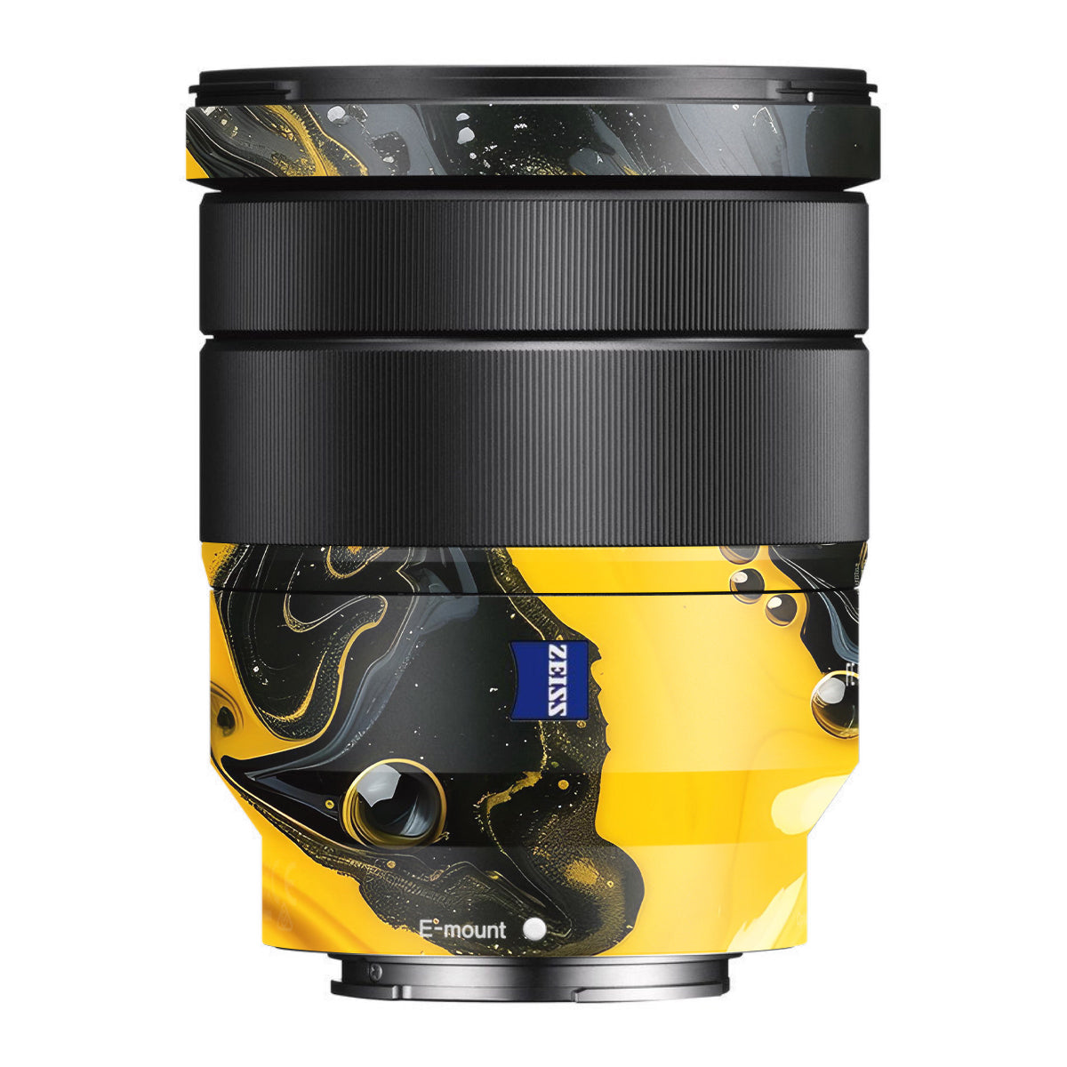 Yellow and Black Paint Swirls Sony FE 16-35mm F/4 ZA OSS Camera Lens Skin
