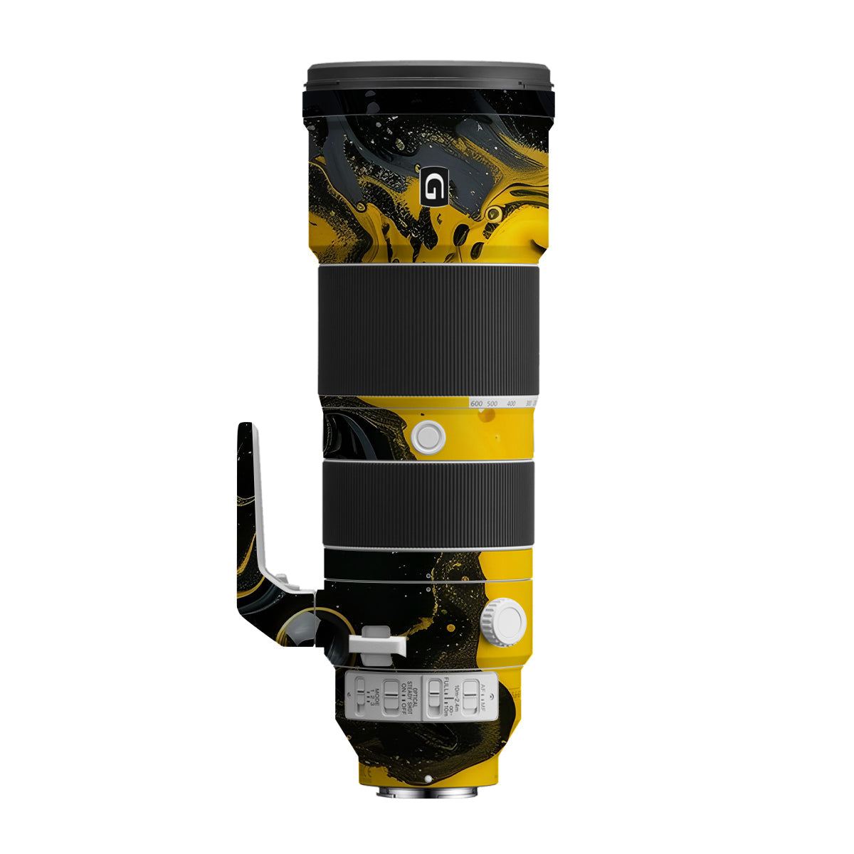 Yellow and Black Paint Swirls Sony FE 200-600mm F/5.6-6.3 G OSS Camera Lens Skin